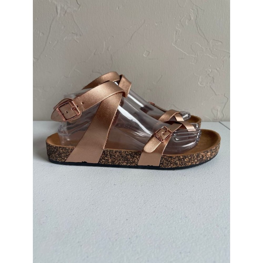 ANNA Size 11 Rose Gold Faux Leather Strappy Flat Sandals